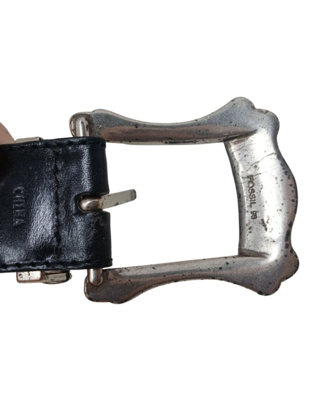 Fossil Black Leather Belt Silver-Tone Buckle & Accents Women Small Western #I-1H - Picture 5 of 9